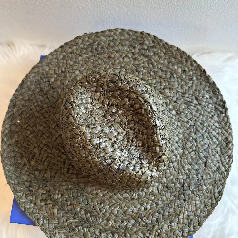 Olive Green Chunky Woven Boho Straw Wide Brim Sun Hat-Adjustable